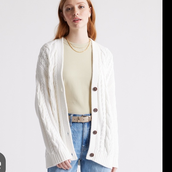 QUINCE 100% Organic Cotton Oversized Cable Cardigan Size XS - Picture 1 of 9